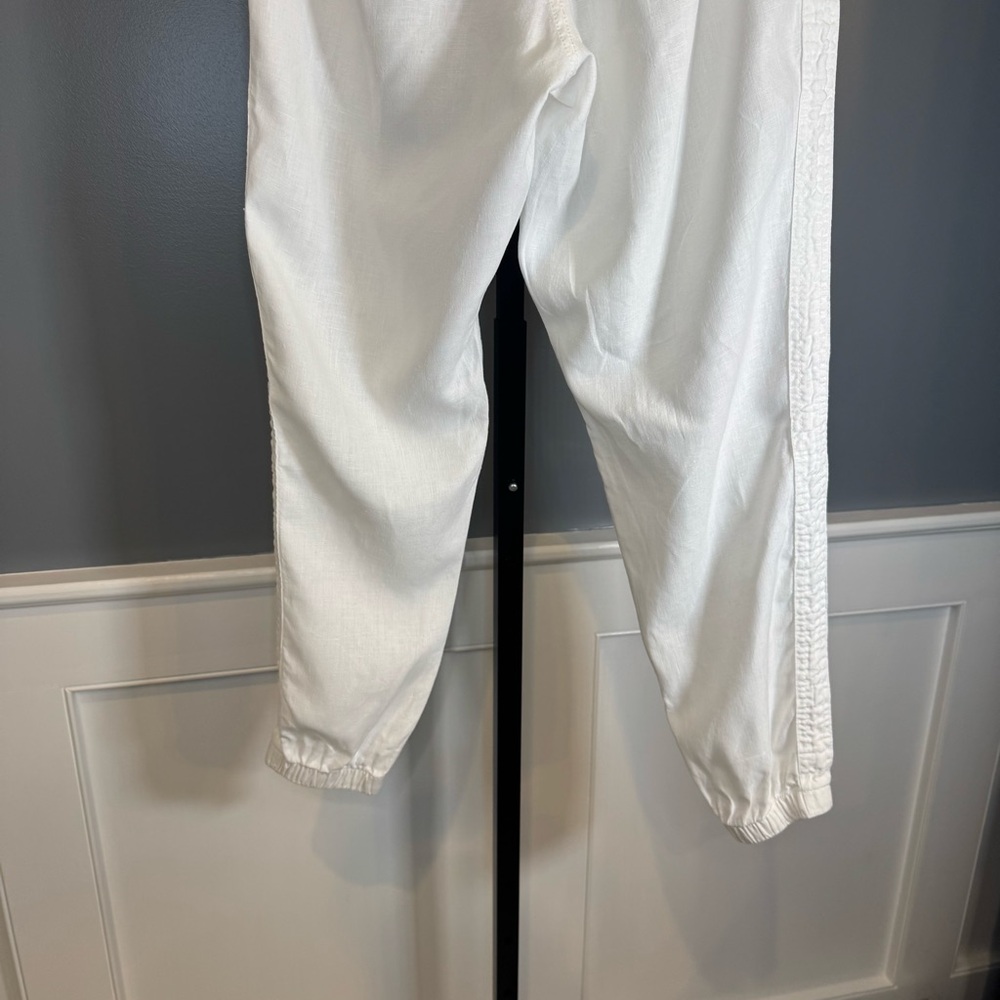 Athleta Cabo Linen Jogger Pants White Size 6 100% Linen Zip Pocket Resort - Picture 4 of 7